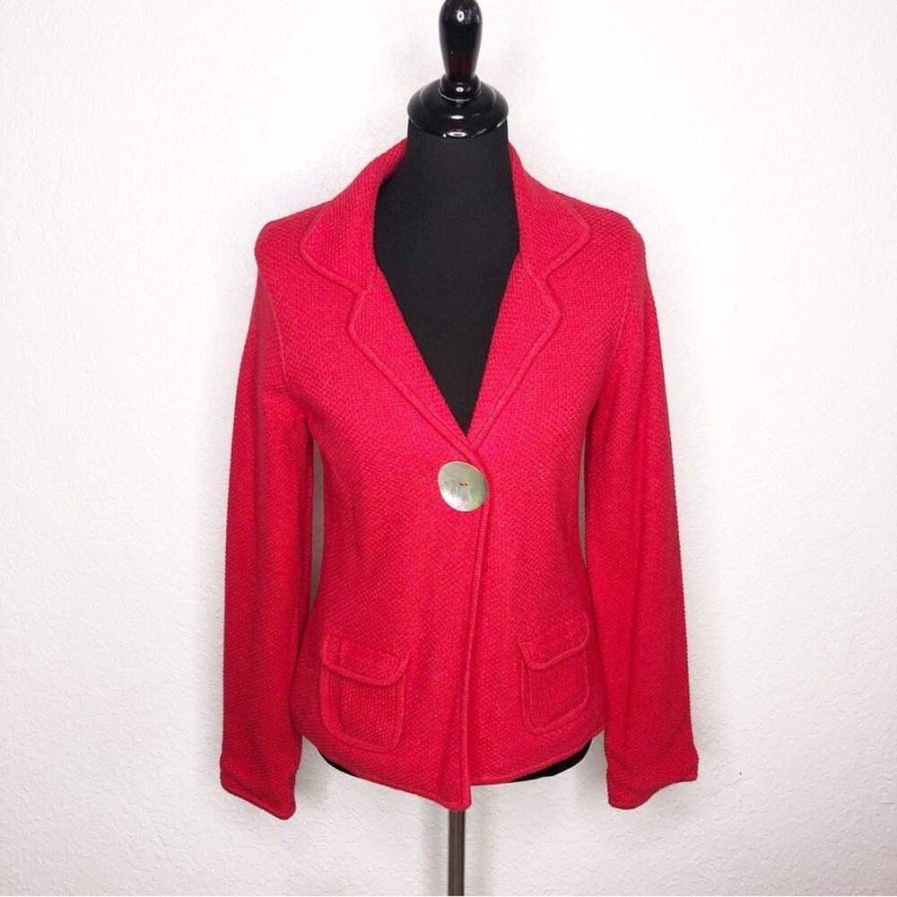 Boden red waffle knit cashmere angora blend button front blazer jacket size 14